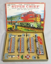 Rare Vintage Santa Fe Super Chief Japan Friction Tin Train Set w/Signals MIB 