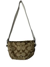 COACH Signature Shoulder Bag F15068 Tan/Brown Canvas/Leather Shoulder Purse.