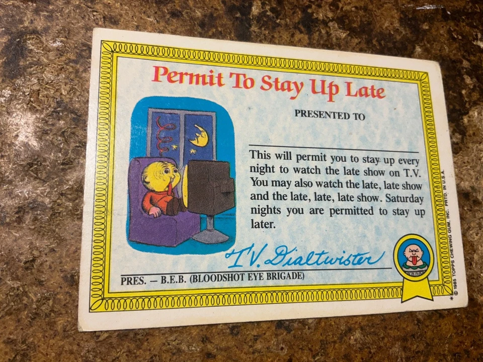 GPK garbage pail kids 1985 series 1 *NASTY NICK 1a*GLOSSY*permit to stay up late - Image 2 of 2