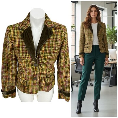 Joneswear Blazer Womens 10P  Yellow Jacket Twee Workwear Business Casual Office