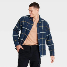 NWT Goodfellow  Co. Heavyweight Plaid Flannel Shirt Navy- Size M