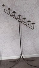 Vintage Gothic Style Wrought Iron 7 Candle Standing Candelabra Pewter Finish