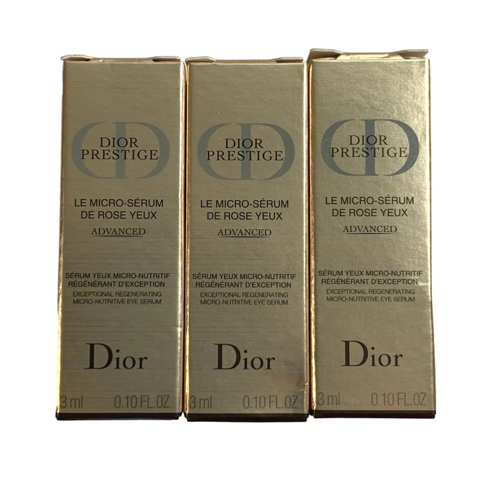 3 Sueros Dior Prestige Le Micro Serum De Rose Yeux 3 ml 0,10 oz cada uno Travel Mini Foto 2 de 3