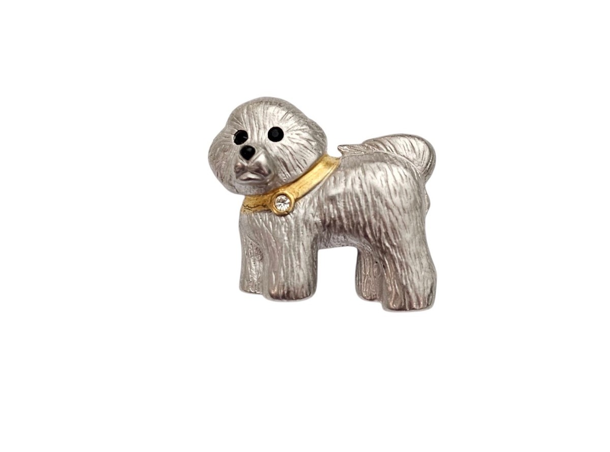 Premier Designs Rhinestone Collar Bichon Frise Dog Brooch Pin, Signed View 2