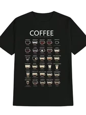 Men'S Coffee Lover'S T-Shirt - Black Casual Crew Neck Tee with Coffee Bean & Cup