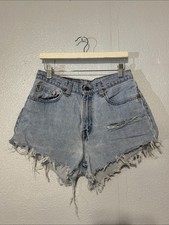 Vintage 90s Levi's 17560 Made in USA High Waisted Denim Cutoff Shorts Light Wash