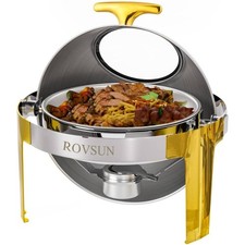 6 Quart Round Chafing Dish Buffet Set Stainless Steel with Glass Window Gold