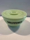Jeanette Glass Jadeite Uranium Drippings Jar with Lid In Beehive Pattern 1930s