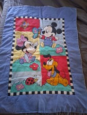 Vintage Made in USA Dundee Mickey Mouse Friends Blue Crib Quilt B2