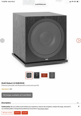 Elac SUB3030 12'' Powered Subwoofer - Black