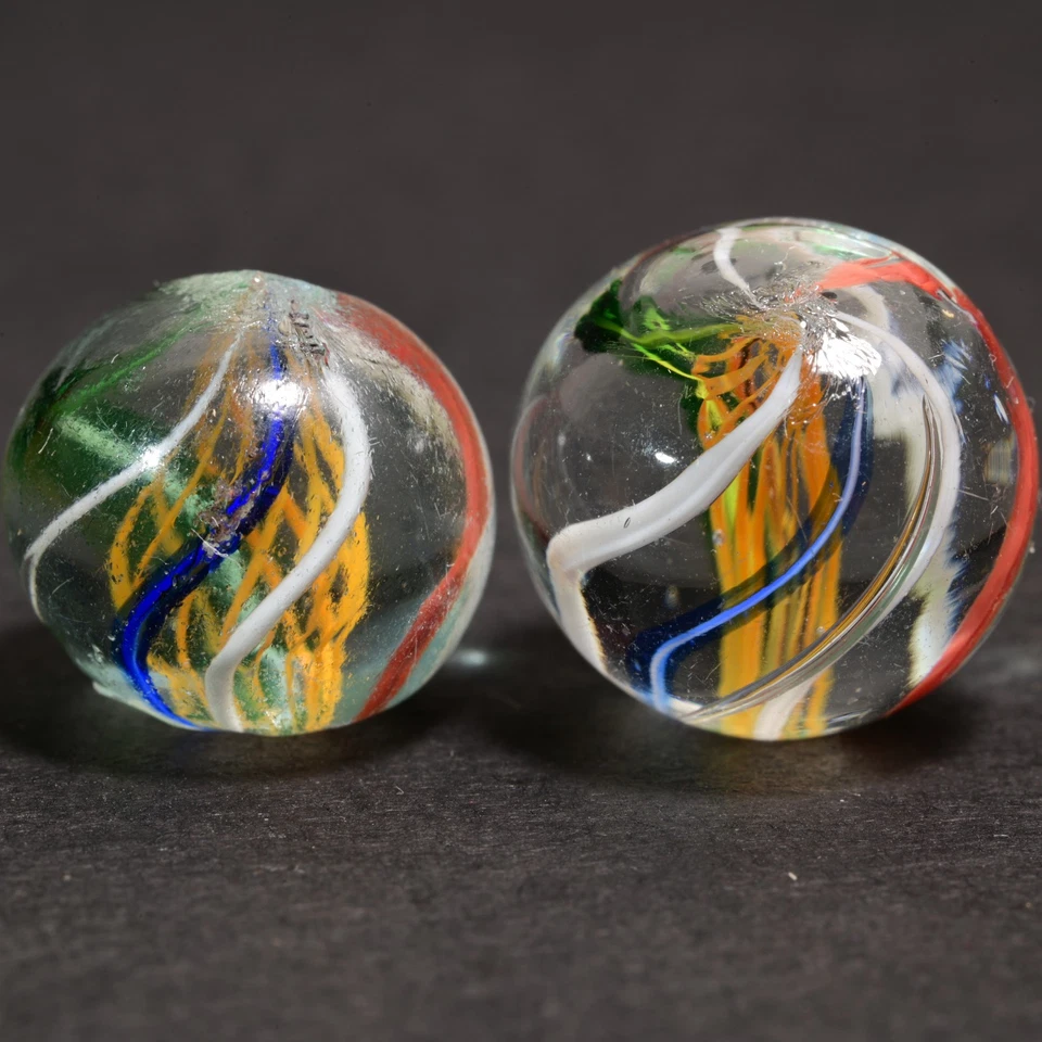 Same Cane Pair Peewee Latticino German Handmade Antique Marbles 1/2'' 12.5mm - Image 4 of 4