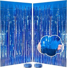 Blue Streamers Party Decorations 3.3x8.2ft, 2 Pack Dark Blue Tinsel Backdrop for