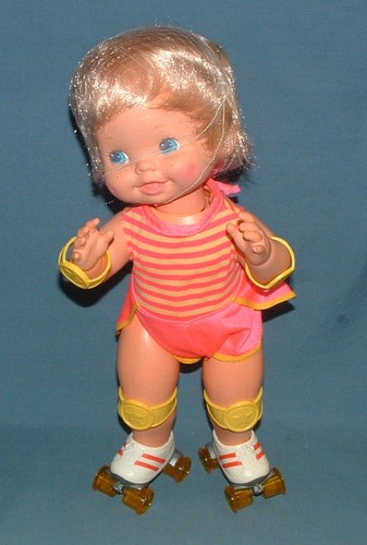 VINTAGE WIND-UP BABY SCHLITTSCHUHE 15" PUPPE - MATTEL - 1982 - GEBRAUCHTER ZUSTAND