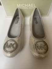 Michael Kors Girls - Faye Ria - Silver Ballet Flats Size 1 NIB