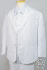Boys Classic fit suit white formal Communion set long tie vest pant