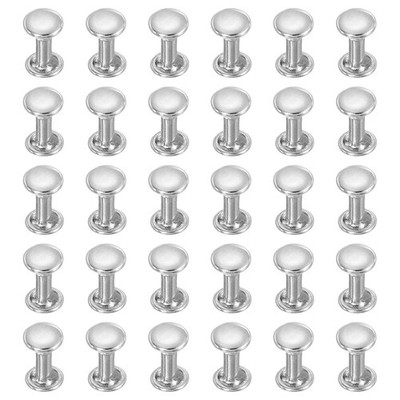30 Leder Nieten doppelt 6x10mm silber