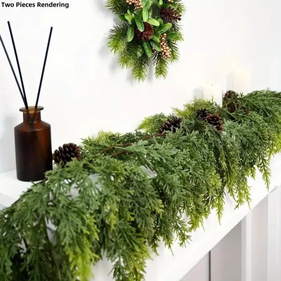2pcs Artificial Cedar Garland 72" with 20 artificial pine cones - Image 4 of 4