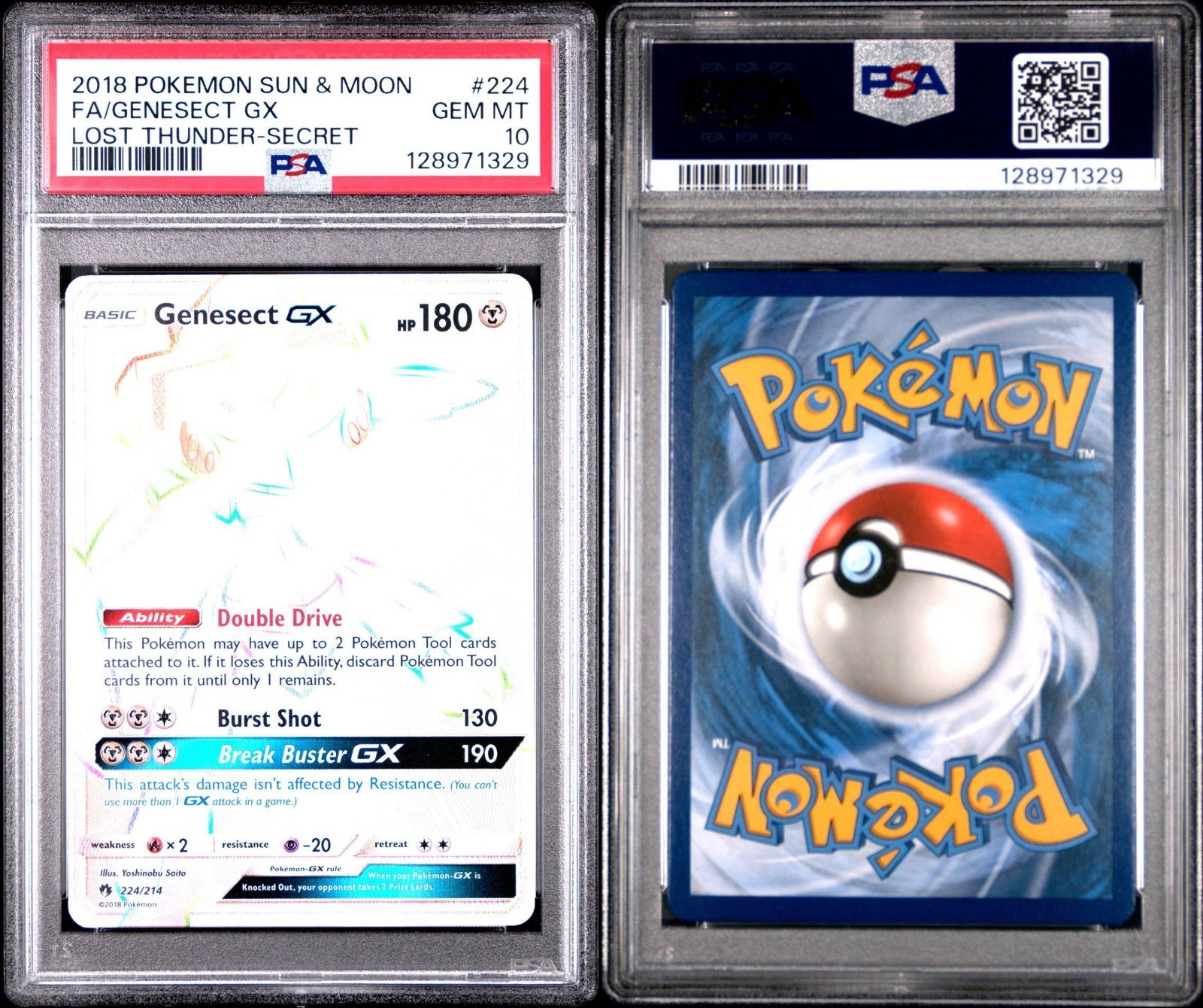 Genesect GX Secret Rare 224/214 Sm-Lost Thunder Holo PSA 10