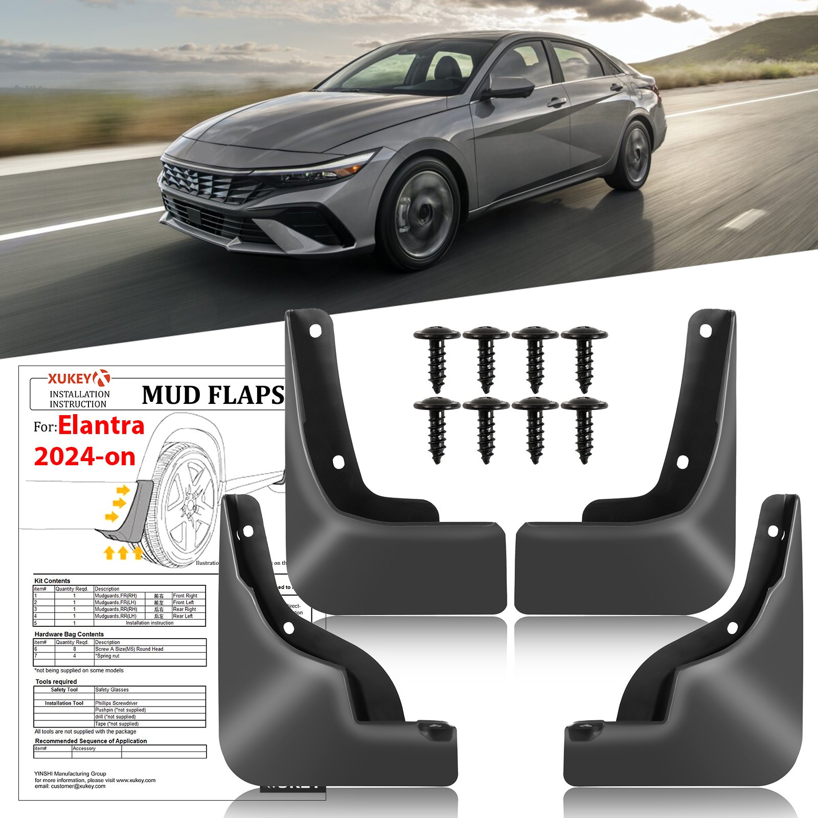 4X For Hyundai Elantra 4dr 2024-2026 Splash Guards Mud Flaps Mudguard Front Rear