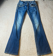 Miss Me Women  s Mid Rise Bootcut Medium Wash Blue Denim Jeans Embroidered 26
