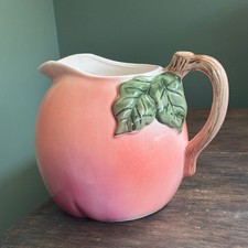 Vintage Peach Ceramic Pitcher Fruit Shaped Ju...
