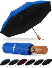 Yoobure Windproof Travel Umbrella with Wood Handle - Automatic Umbrellas for ...