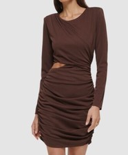 Guess Women's Brown Ruched Cutout Long-Sleeve Bodycon Mini Dress Size 4