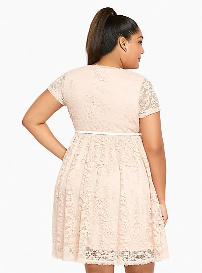 Torrid Lace Surplice Belted Skater Dress Blush Pink 0X Large 12 0 #44446 |  eBay