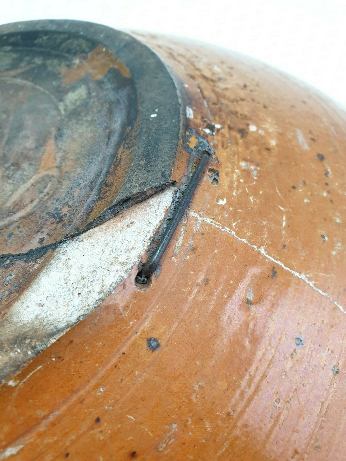 Antique 19th C Brown Ceramic Bowl Staple Repairs eBay
