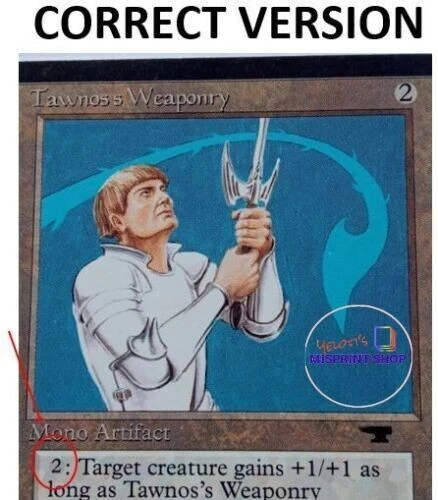 Tawnos's Weaponry Mtg MISPRINT. Activation cost symbol shadow shifted down - Imagen 4 de 4