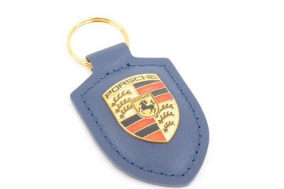 アクセサリー Kyu GENUINE OEM PORSCHE Blue Crest Key Ring Fob Chain Leather