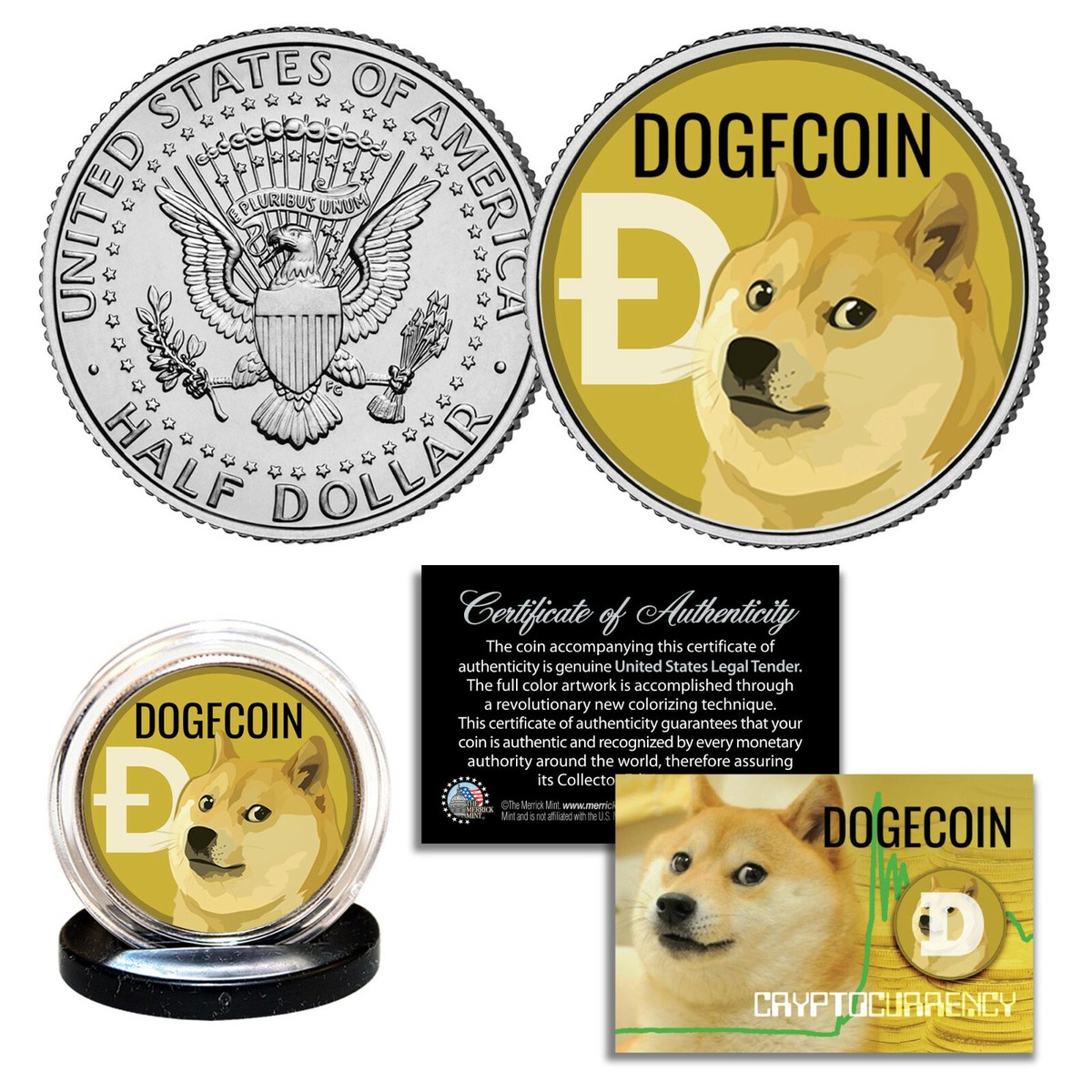 DOGECOIN Cryptocurrency Commemorative Collectors Coin US JFK Kennedy Half  Dollar