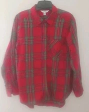 Time And Tru Women's Multicolored Plaid Long Sleeve 1 Pocket Flannel Blouse Sz M