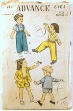 ADVANCE PATTERNS Child's Shirt & Trousers 1950s UNPRINTED SIZE: 2 #6104 VINTAGE