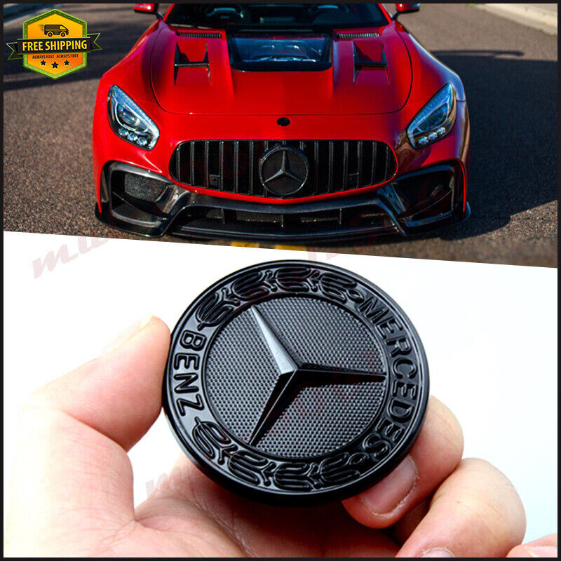 AMG Gloss Black Flat Laurel Wreath Hood Emblem for Mercedes Benz 57mm