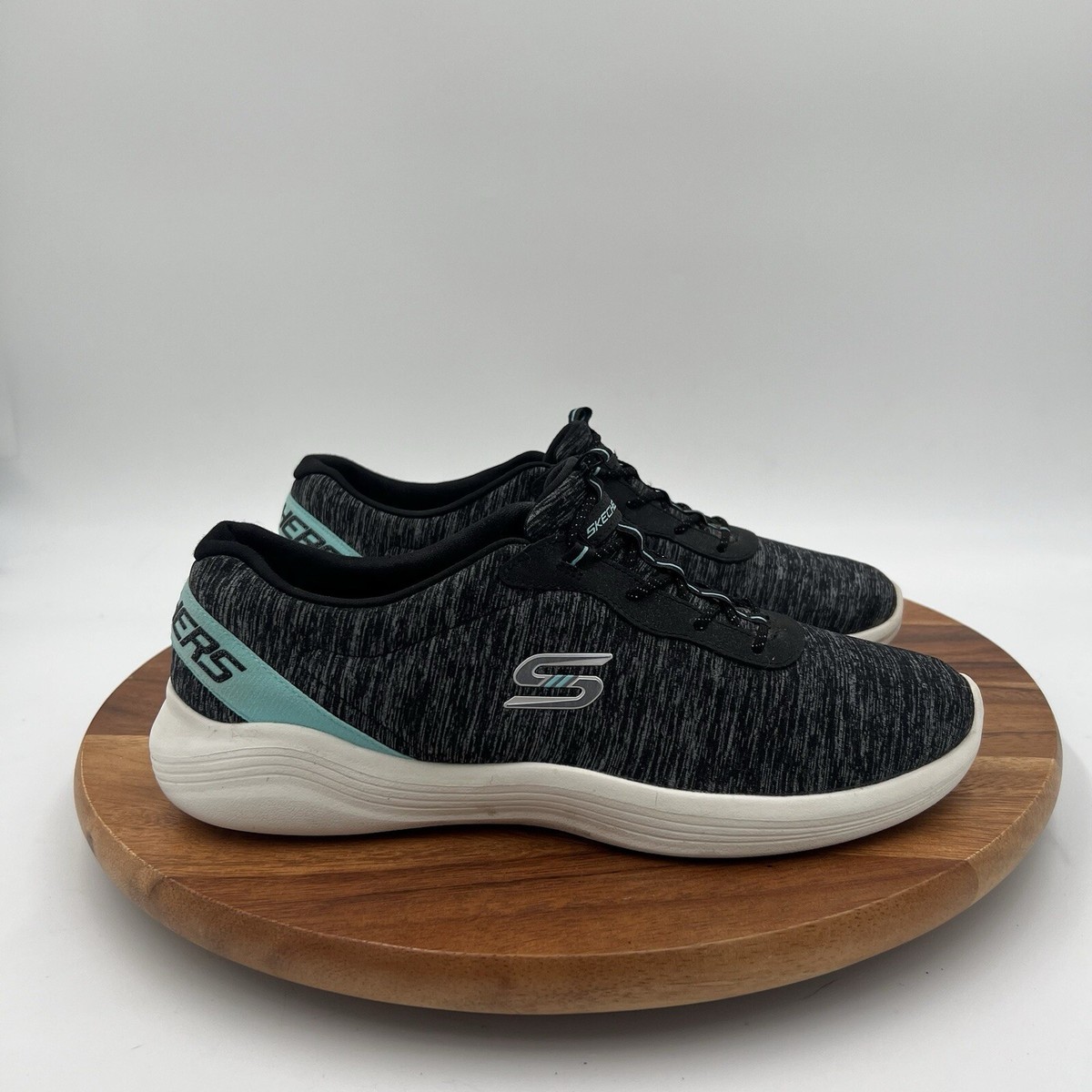 Size 10 Skechers Women's Envy Misstep Sneaker Shoes 104051 Black Turquoise