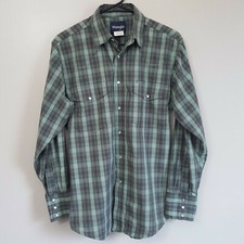 Wrangler Cowboy Cut Green Plaid Button Front Shirt Pearl Snaps Men's Sz M