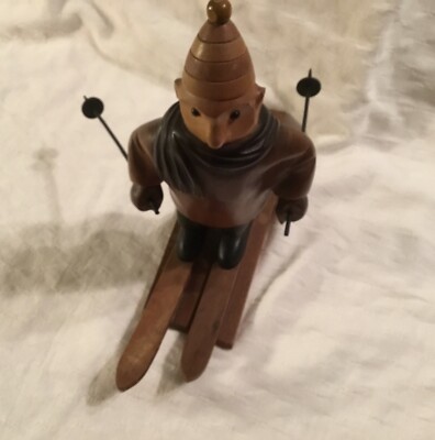 Carved Wood Skier Figure Made In Italy