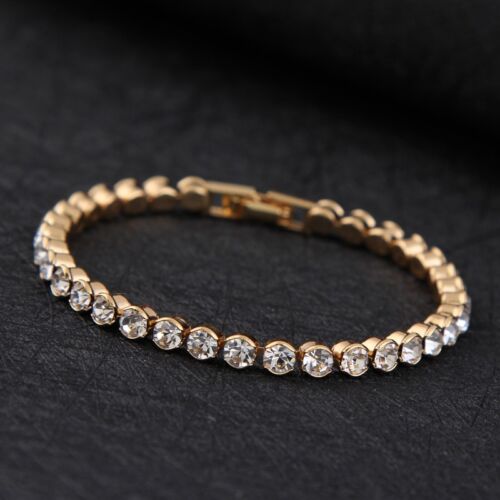 14K Gold plated MADE WITH SWAROVSKI CRYSTALS Tennis bracelet Mothers day Gift - Afbeelding 1 van 4