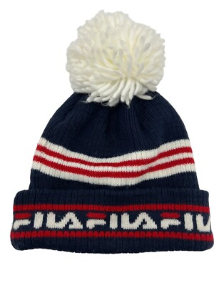 Fila Spell Out Pom Pom Knit Hat Beanie Cap Red White Blue  display picture 3