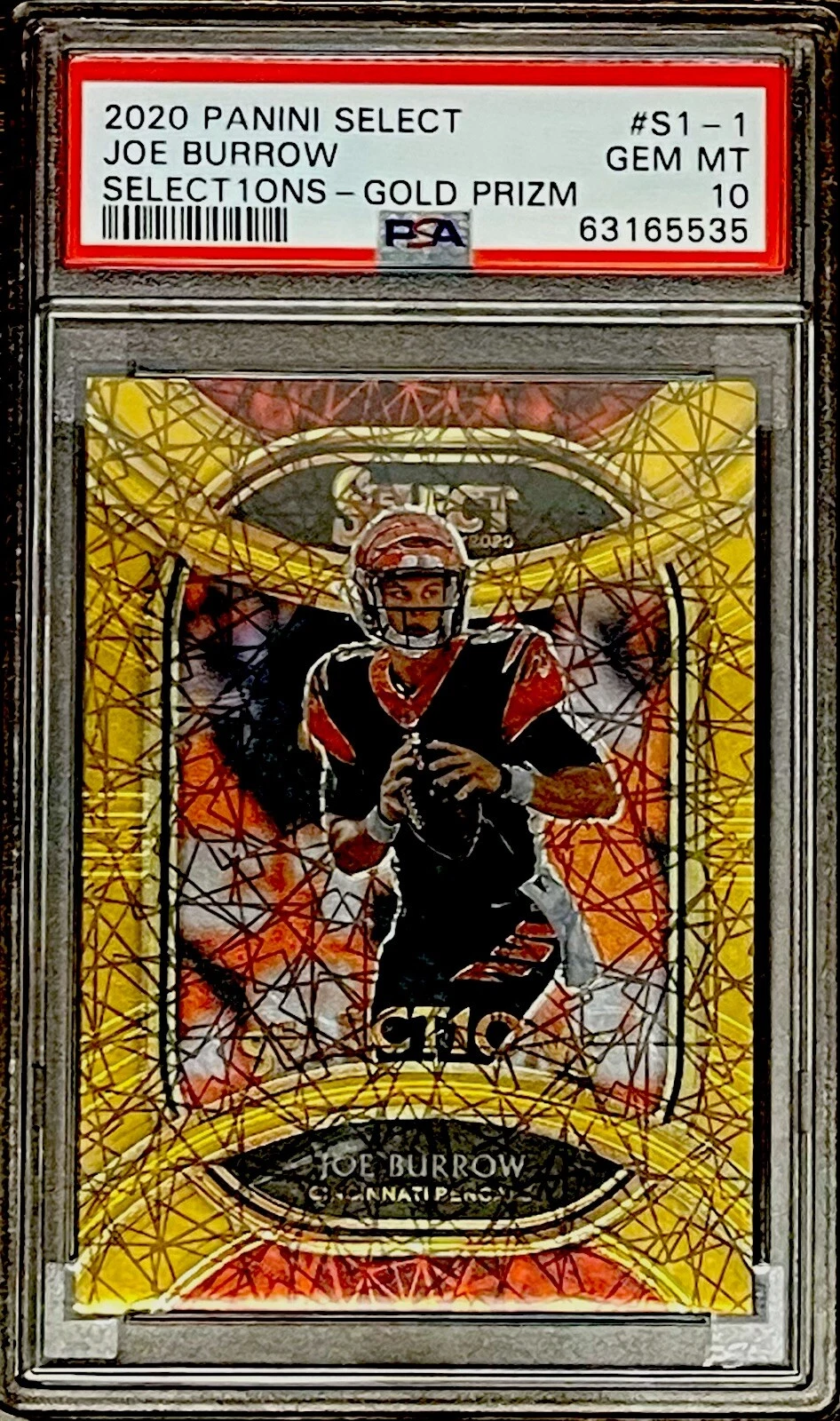 Joe Burrow Panini Select Select1ons #S11 Gold Prizm