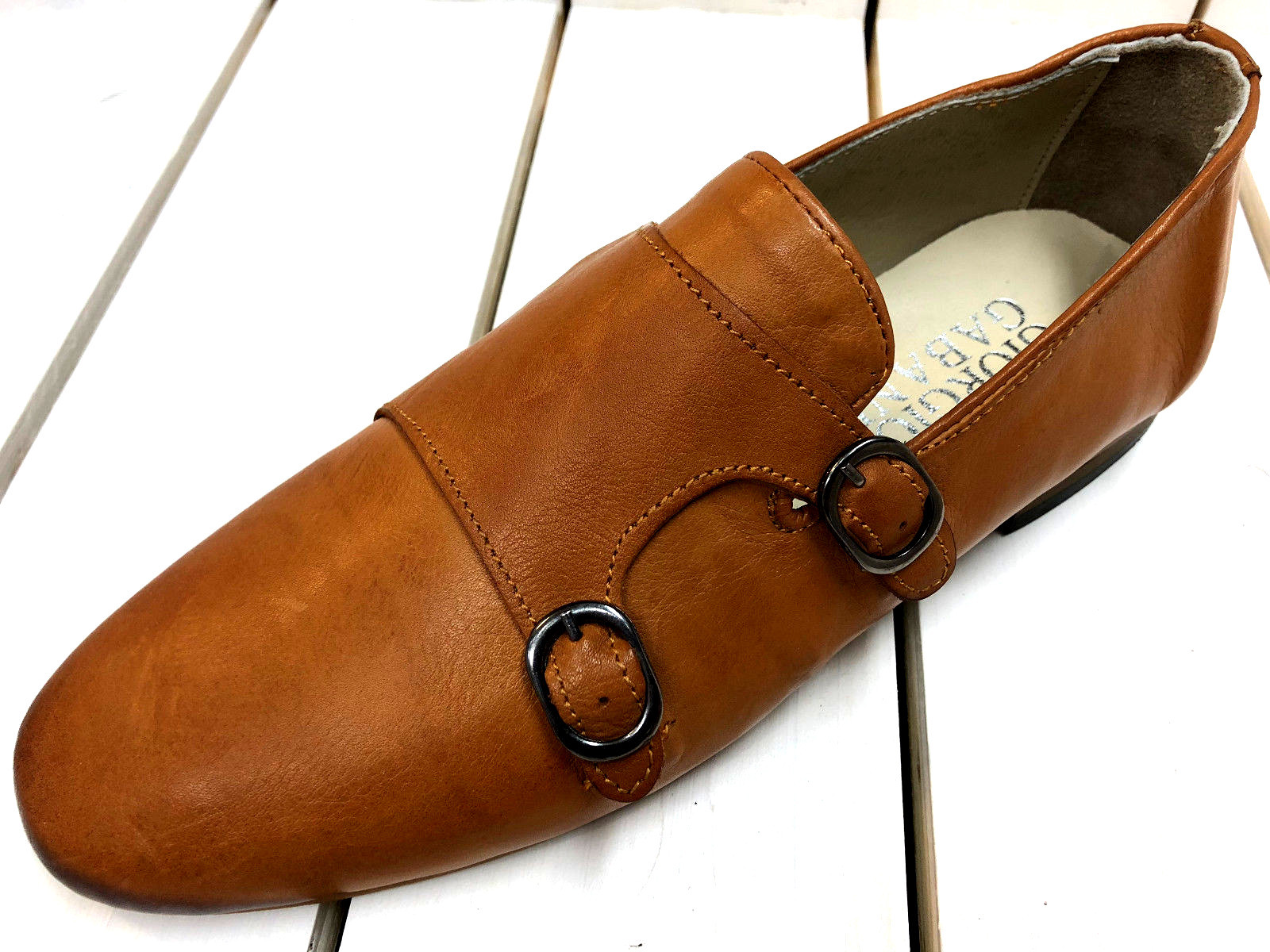 Giorgio Gabani Slippers Camel Brown Double Buckle Moccasin Leather Men's Shoes image 4