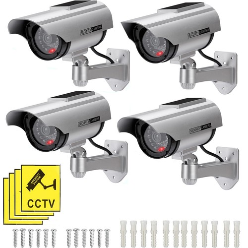 Solar Powered Dummy Fake Surveillance Camera Security CCTV W/ LED Flashing Light - Afbeelding 1 van 15