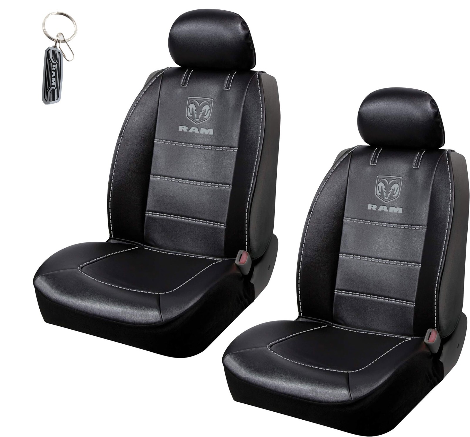NEW 2PC RAM CAR TRUCK FRONT SEAT COVERS & 1 ELITE KEY CHAIN