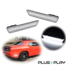 For Dodge Challenger Charger Clear Lens Rear Bumper Side Marker White LED Lights