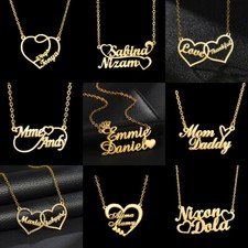 Double Heart Lovely Custom Name Necklace for Couple Gold Chain Personalized Gift