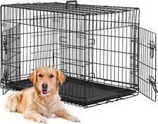 Large Dog Crate Metal Wire Double-Door Folding Pet Animal Pet Cage with Tray