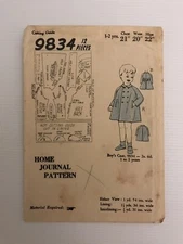 Home Journal 9834 Vintage Sewing Pattern Boys’ Coat (1 to 2 years)