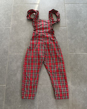 EUC Smiling Button Girls Tartan Holiday Plaid Ruffle Overalls Flutterall, Size 7