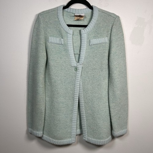 Courrèges, Vintage Courreges 70s Sweater Cardigan Size Small Blue Shetland Wool France